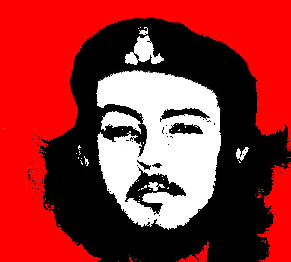 Andrew's face, edited in the style of Che Guevara with Tux added to the beret